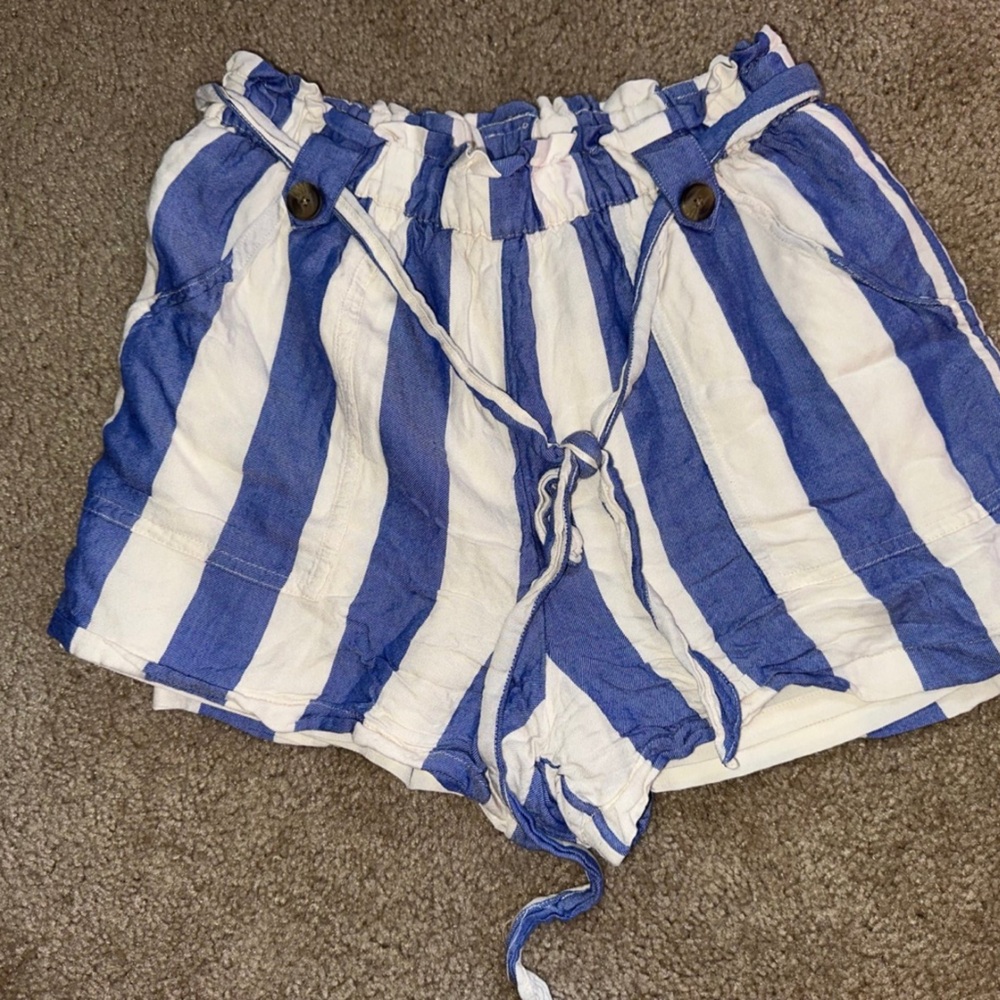 American Eagle Outfitters Blue and White Striped High Waist Shorts